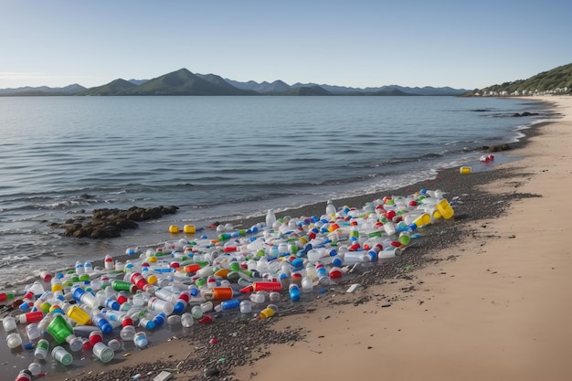 Verontreiniging van plastic waterflessen in de oceaan Generatieve AI