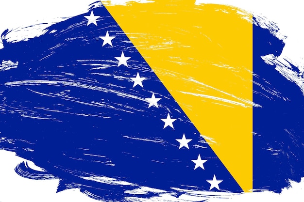 Verontruste beroerte penseel geschilderd bosnië en herzegovina vlag op witte achtergrond