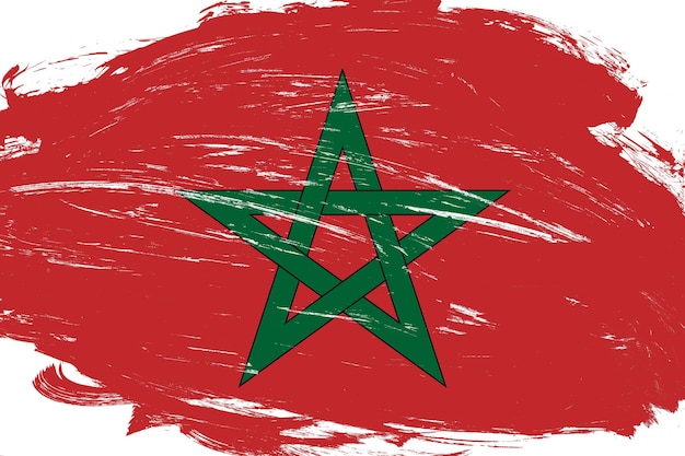 Verontruste beroerte penseel geschilderd marokko vlag op witte achtergrond