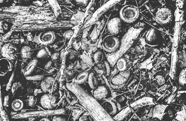 Foto verontruste overlay close-up textuur van eiken eikels grunge zwarte en witte achtergrond