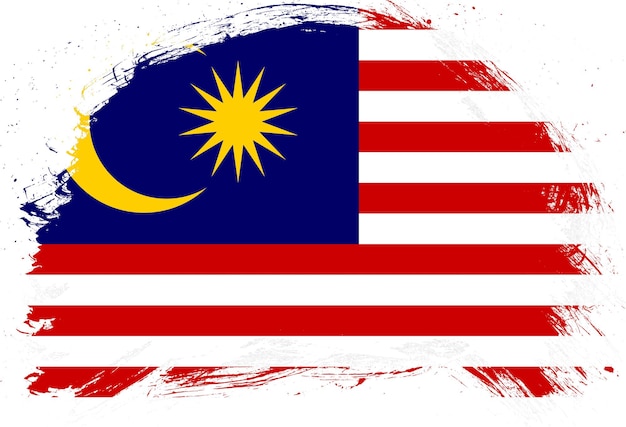 Verontruste penseelstreek geschilderde vlag van maleisië op witte achtergrond