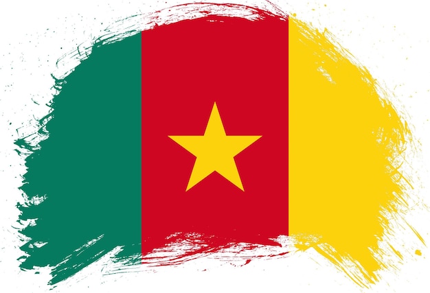 Verontruste slagpenseel geschilderde vlag van Kameroen op witte achtergrond