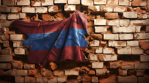 Verontruste vlag van Cambodja op een planbakstenen muur