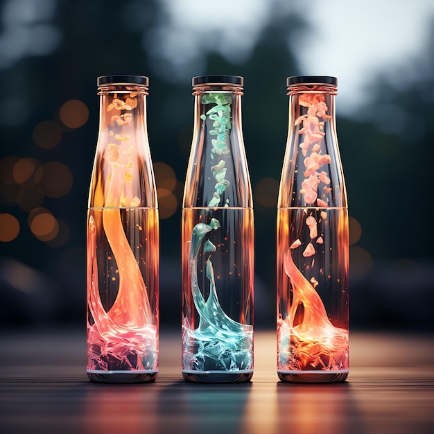 Foto verpakking van doorzichtige plastic flessen benadrukken de doorzichtige creatieve ideeën en professionele