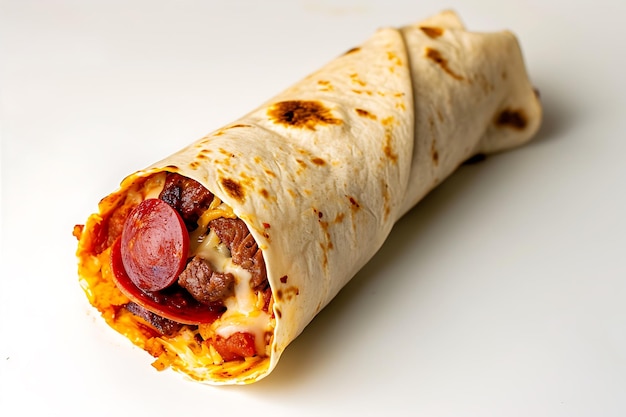 Verpakte Tortilla met rundvlees en pepperoni