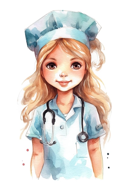 Foto verpleegkundige medische aquarel clipart schattig geïsoleerd op een witte achtergrond met generatieve ai
