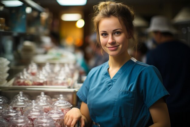 Verpleegster met een dienblad met medische benodigdheden Generatieve AI