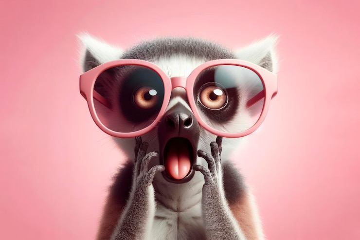 Foto verrassende lemur in zonnebril geïsoleerd op vaste roze heldere achtergrond ai generatief