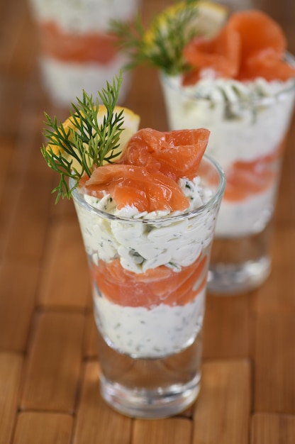 Verrine soft cheese cream and salmon