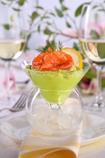 Verrine with avocado cream and salmon