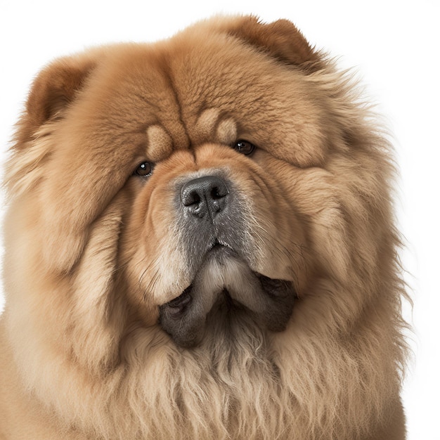 Verrukkelijk chow chow hondenportret met bruine leeuw hairalike op witte achtergrond