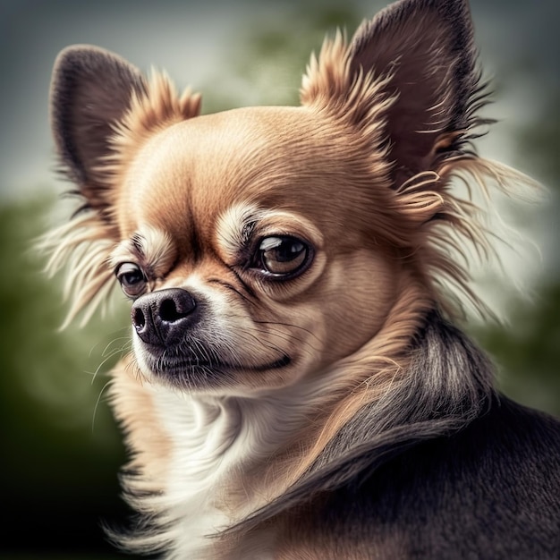 Verrukkelijk realistisch portret van een chihuahua-hond die in de natuurlijke buitenlucht zit