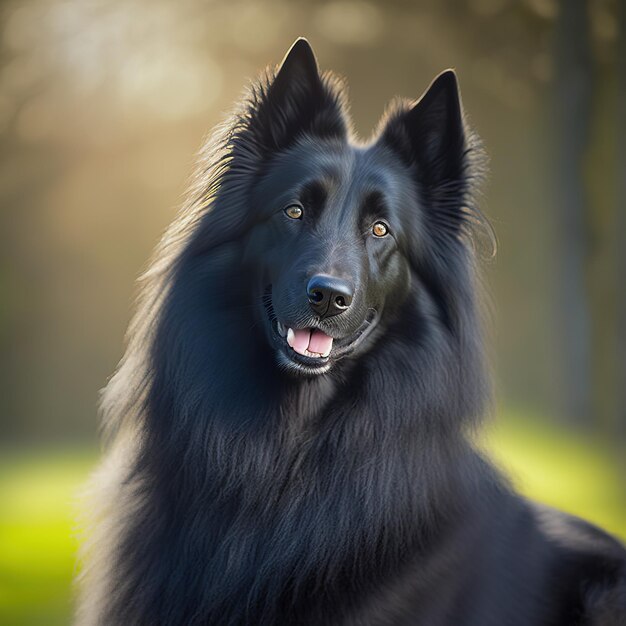 Verrukkelijk realistisch portret van zwarte groenendaeler hond in natuurlijk buitenleven