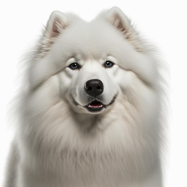 Verrukkelijk schattig samoyed hondenportret op witte geïsoleerde achtergrond