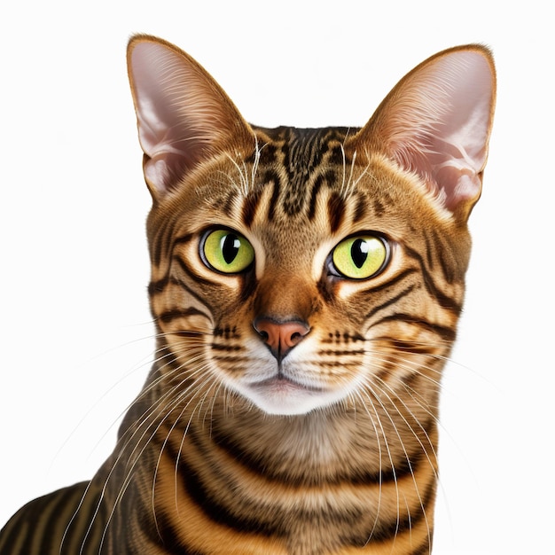 Verrukkelijk schattig toyger kat portret op witte geïsoleerde achtergrond