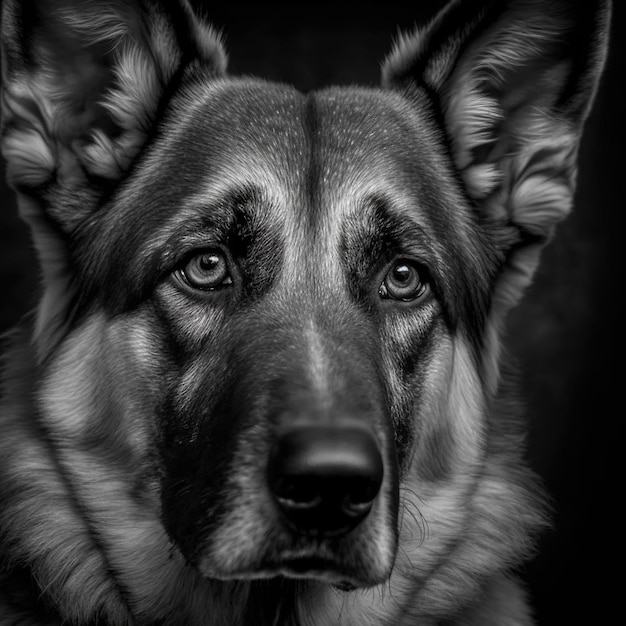 Verrukkelijk studioportret van Duitse herdershond op zwarte geïsoleerde achtergrond