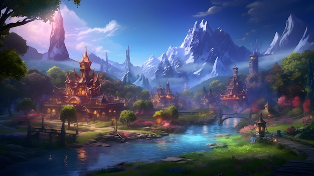 Verrukkelijke Disney's Tangled Tale Majestic Castle Serene River en Magical Generative AI Image