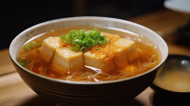 Verrukkelijke en pittige close-up van een lepel Sundubu Jjigae Koreaanse zachte tofu-stoofpot