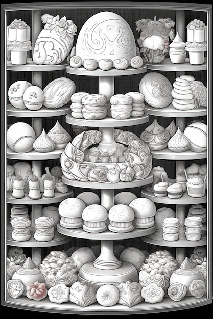 Verrukkelijke Macaroon Kleurblad Eénkleurige dessertillustratie