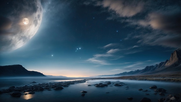 Verrukkelijke nachtelijke hemel volle maan wolken en sterren door Peter Snow