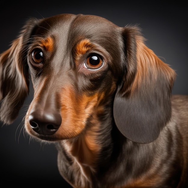 Verrukkelijke studio-opname met een schattig bruin teckelportret met een nieuwsgierige blik