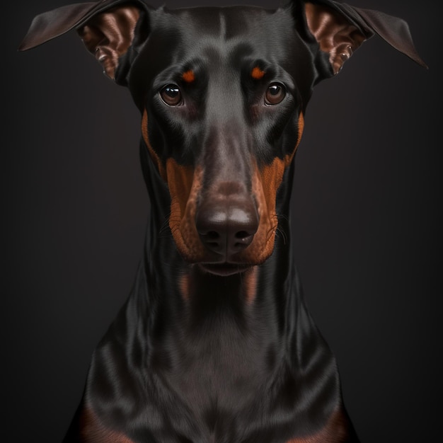 Verrukkelijke studio portret doberman hond op zwarte geïsoleerde achtergrond