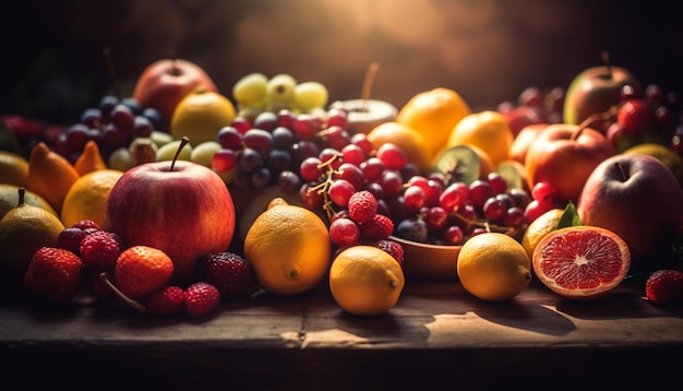 Vers biologisch fruit op tafel rijp en sappig gegenereerd door ai