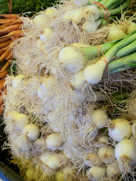 Vers biologisch voedsel op de lokale boerenmarkt. Boerenmarkten zijn een traditionele manier om landbouwproducten te verkopen.