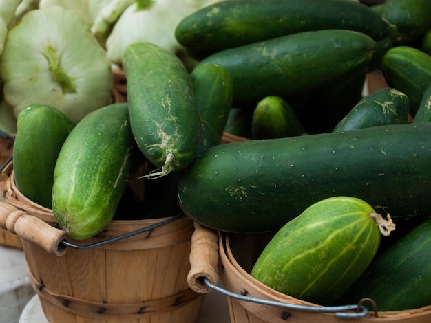 Vers biologisch voedsel op de lokale boerenmarkt. Boerenmarkten zijn een traditionele manier om landbouwproducten te verkopen.