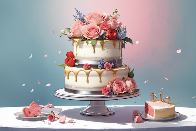 vers boeket zoete liefde huwelijksfeest met taart