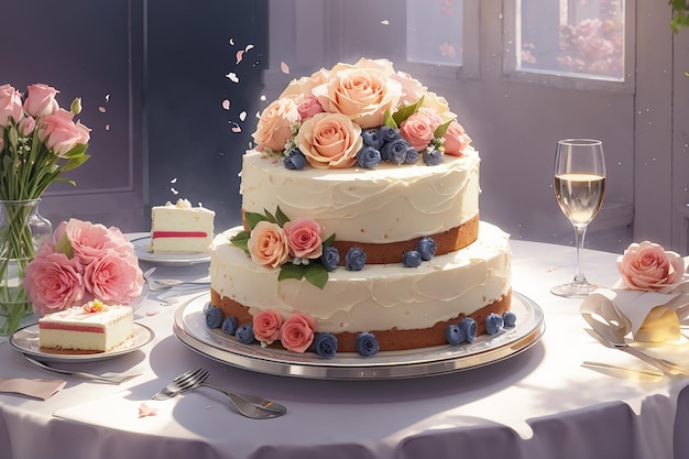 vers boeket zoete liefde huwelijksfeest met taart