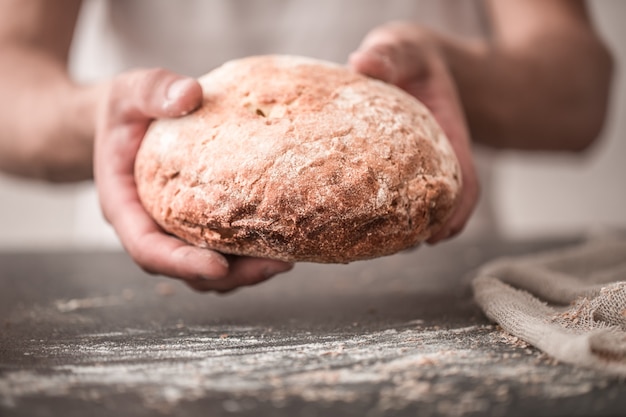 Foto vers brood in handenclose-up