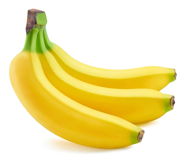 Vers die banaanfruit op witte achtergrond wordt geïsoleerd. Banaan uitknippad. Verse biologische banaan.