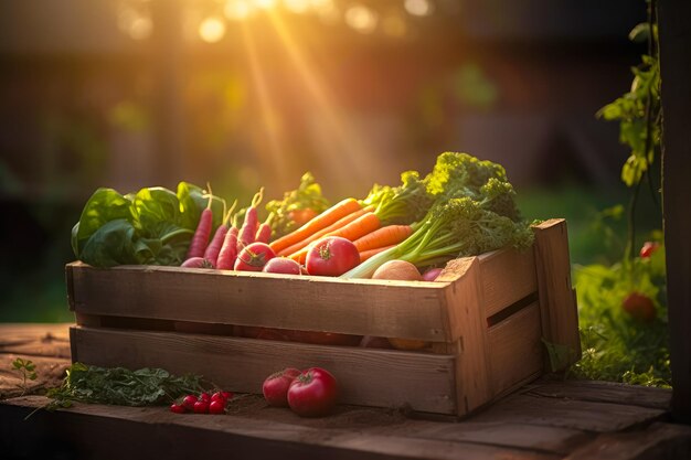 Vers door de natuur gekweekt Een kist vol verse groenten van de boerderij Ai generative