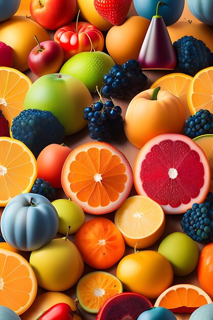 Vers fruit diverse soorten fruit kleurrijke achtergrond Naadloze patroon met diverse soorten fruit