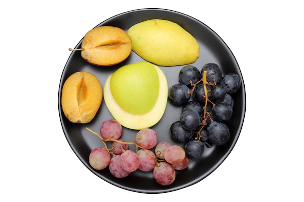 Vers fruit druif pruim appel peer in de plaat