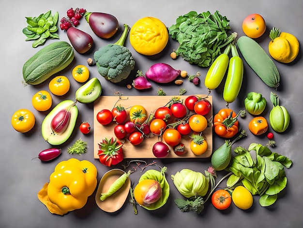 Vers fruit en groenten biologisch voor gezond eten en op dieet zijn gezonde voedselfotografie