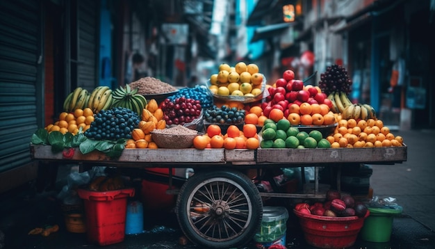 Vers fruit en groenten voor gezond eten op buitenmarkten gegenereerd door AI