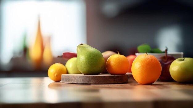 Vers fruit in de keuken op een houten tafel Generatieve ai