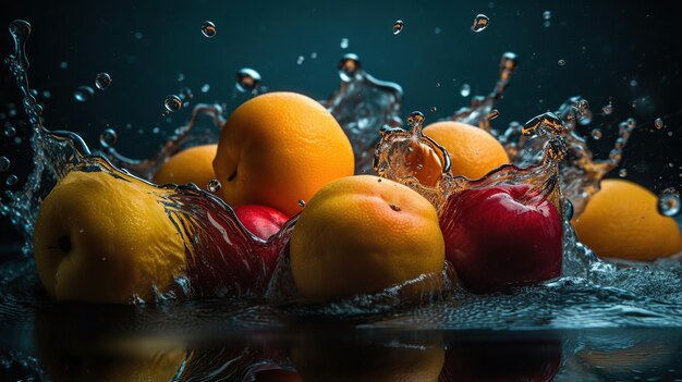 Vers fruit met waterplons geïsoleerd op zwarte generatieve ai als achtergrond