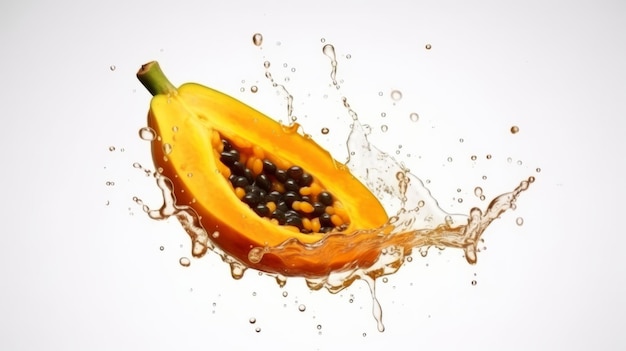 Vers fruit papaja met waterplons op witte achtergrond