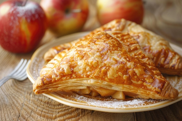 Vers gebakken appels draaien op het bord een heerlijke snack verpakt met fruit flaky pastry