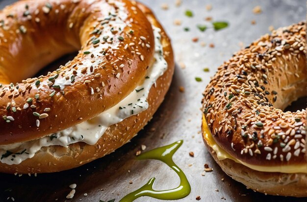 Foto vers gebakken bagels met roomkaas.