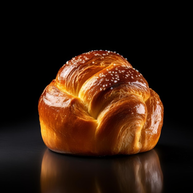 Vers gebakken Brioche brood Fotorealistische vierkante illustratie Kruste gebak Gourmet bakkerij Ai Gegenereerde heldere illustratie op donkere achtergrond Traditionele Brioche brood