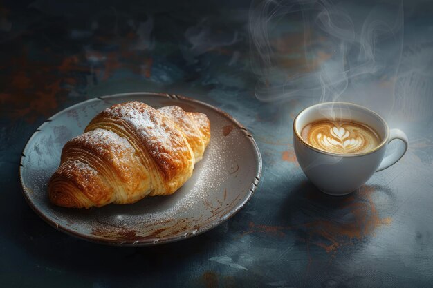 Vers gebakken croissant met warme koffie