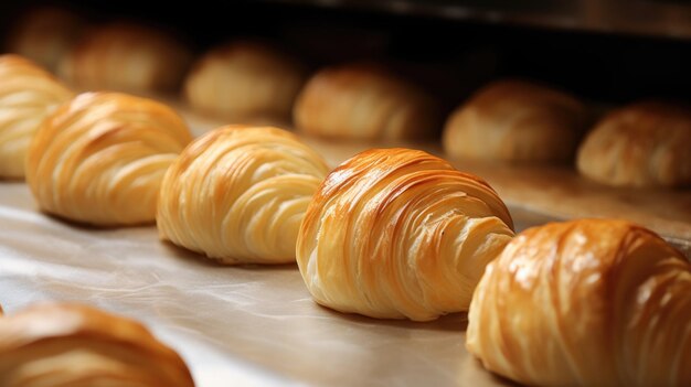 Vers gebakken croissant op het bakplaatje