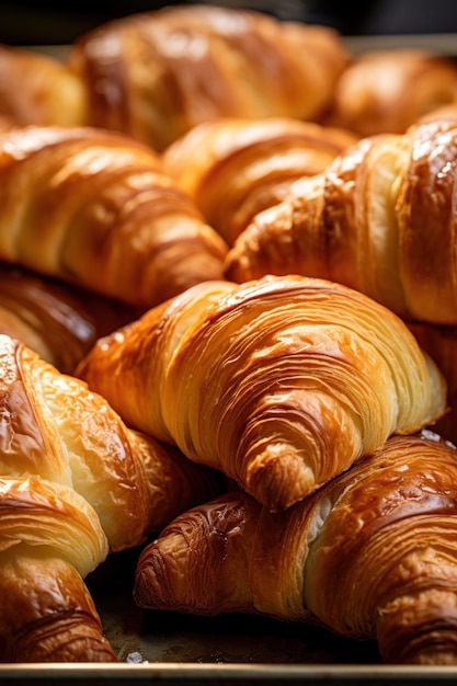 vers gebakken croissants met goudenbruine schilferige buitenkant en zichtbare lagen boterige goedheid