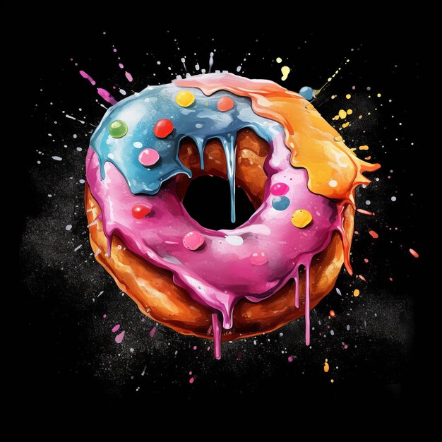 Foto vers gebakken donut gebak vierkante aquarel illustratie