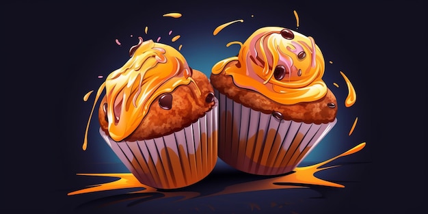 Vers gebakken muffin gebak horizontaal trendy illustratie