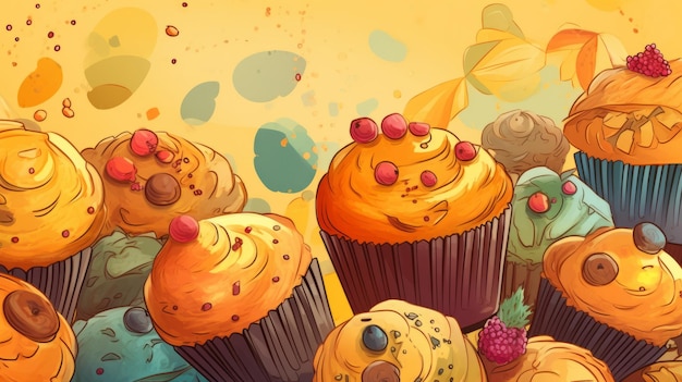 Vers gebakken muffin horizontale illustratie als achtergrond